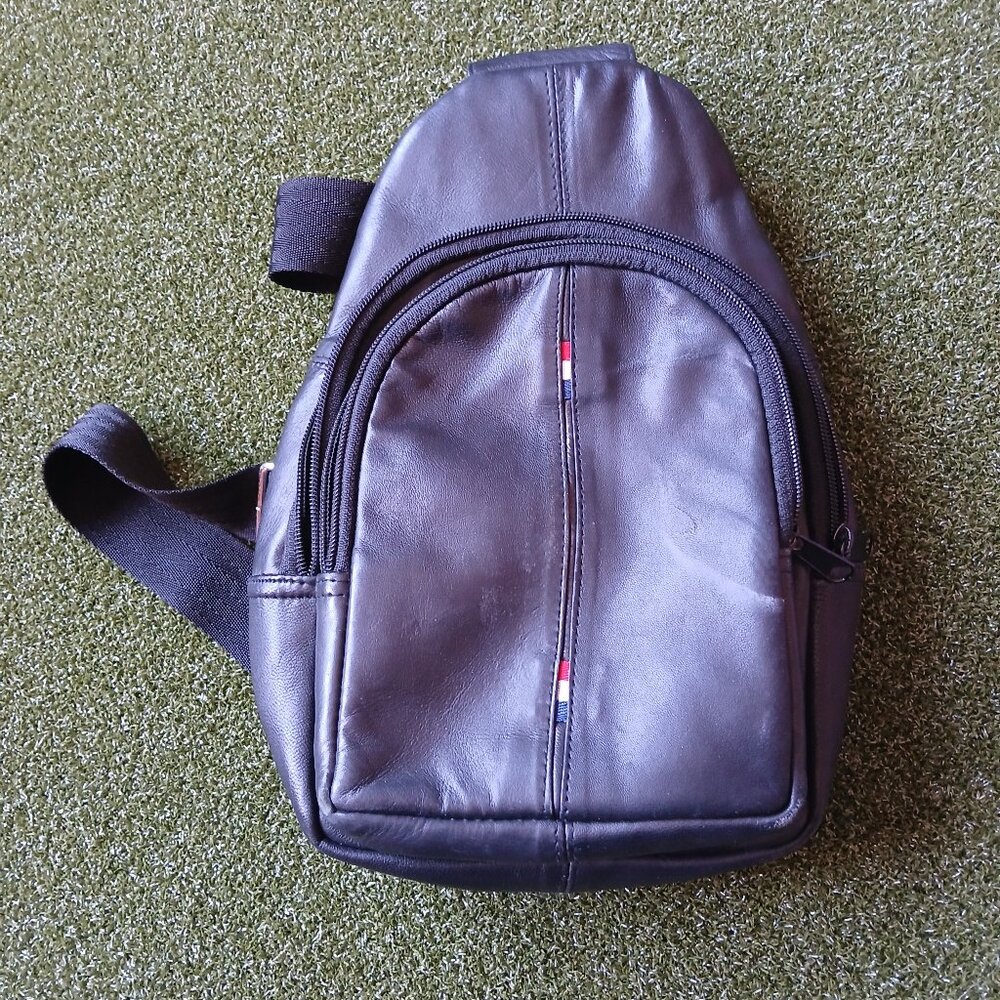 Men's Sling Backpack Leather Chest Bag Crossbody Bag Shoulder Bag EUC